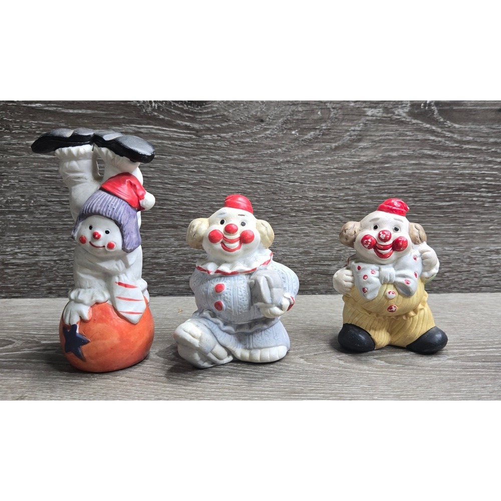 Vintage Ceramic Clown Figurines Various Poses Acrobat Circus Decor Lot of 3
